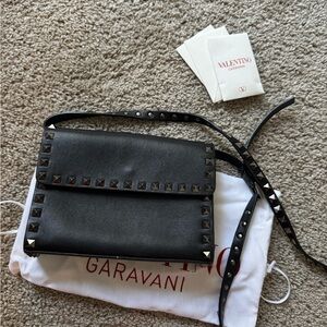 SOLD!!!Valentino Garavani Black Leather Rockstud Crossbody Bag